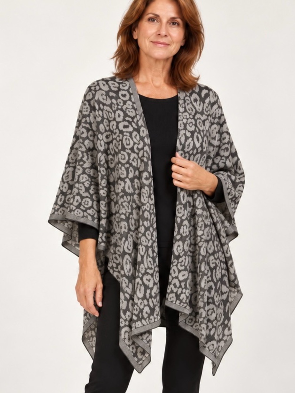 St. John Leopard Print Knit Ruana Wrap Open Front One Size